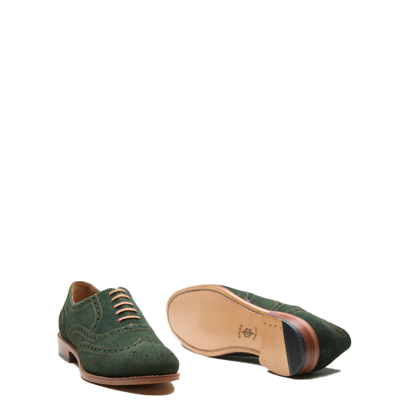 Classic Design Suede Wingtip Leather Oxford Shoe Olive