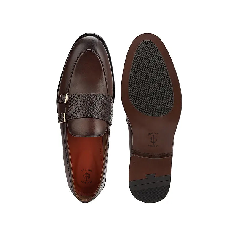 Polished Leather Textured Formal Double Monk Shoe