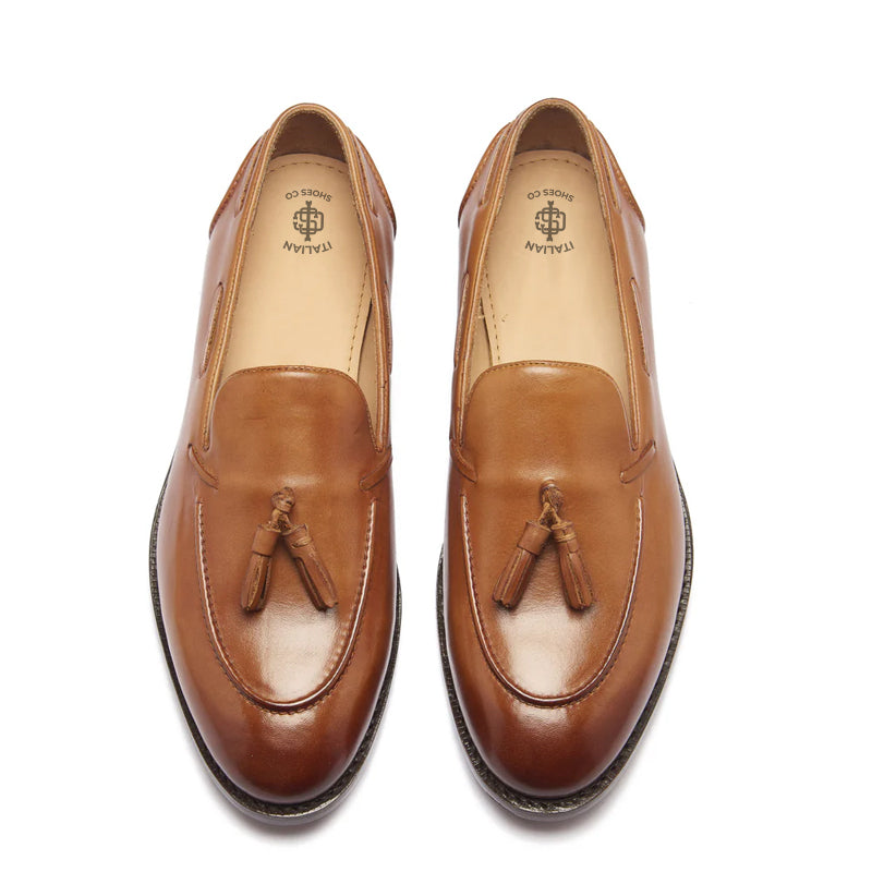 Classic Handmade Solid Leather Tassel Loafer Tan