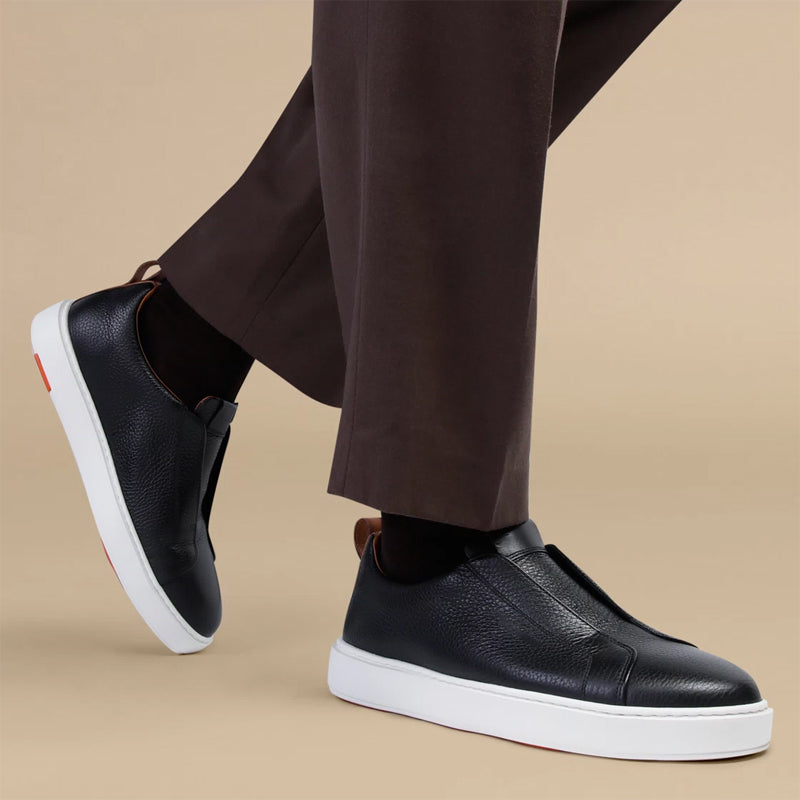 Men Tumbled Leather Slip On Sneakers