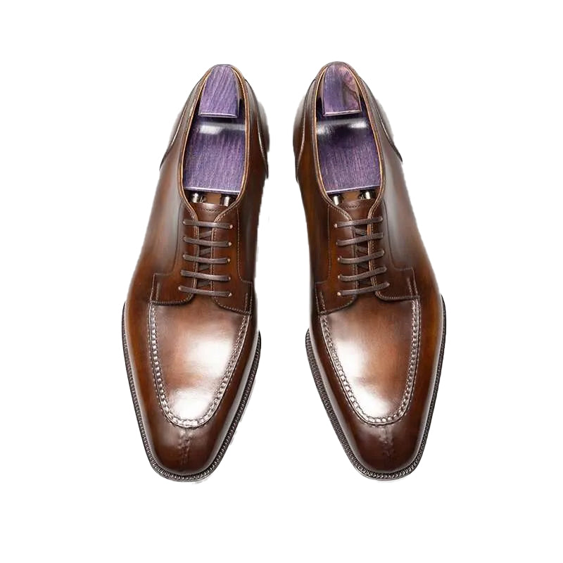 HandPainted Wholecut Split Toe Leather Oxford Black Shoe