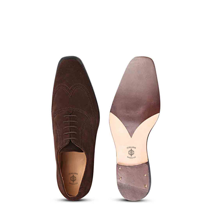 Leather Square Toe Lace Up Green Wingtip Oxford Shoe