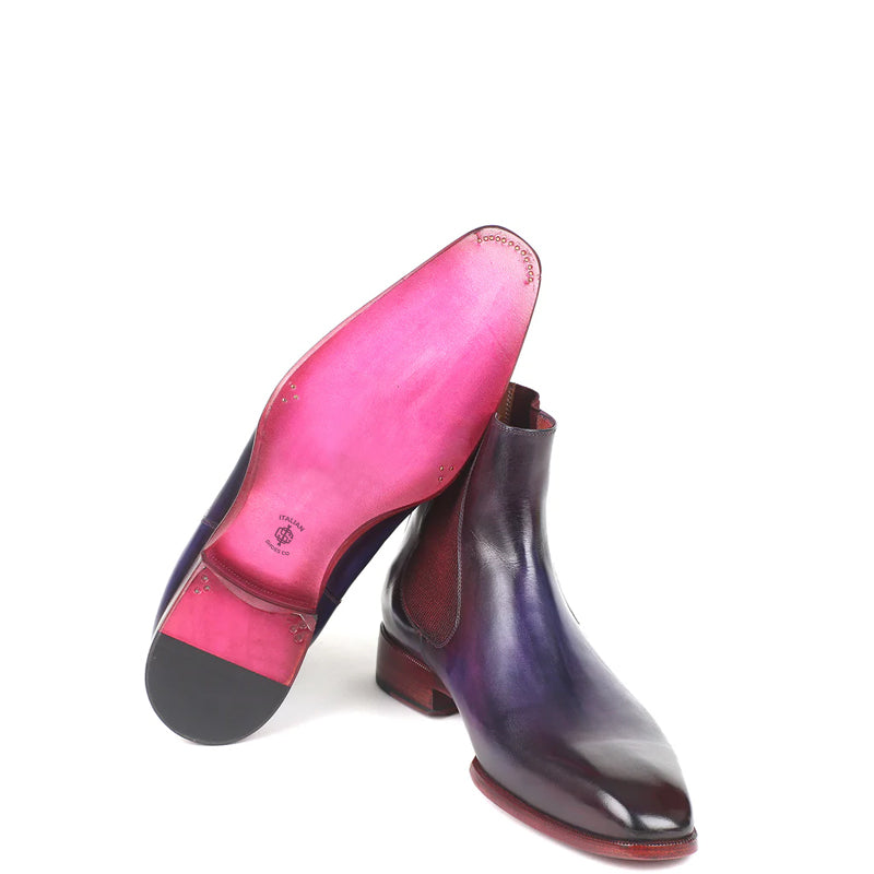 HandPainted Solid Leather Chelsea Boot Black and