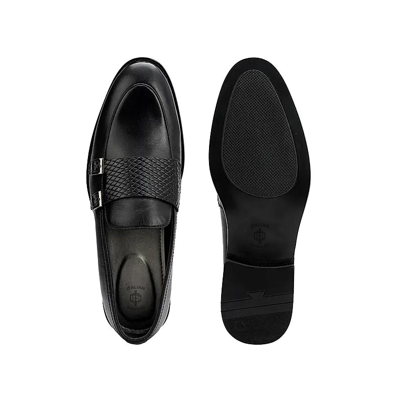 Polished Leather Textured Formal Double Monk Shoe