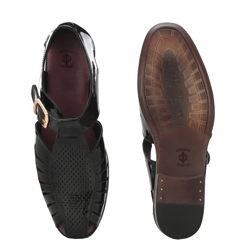 Men Slip-On Leather Sandals With Buckle Accent