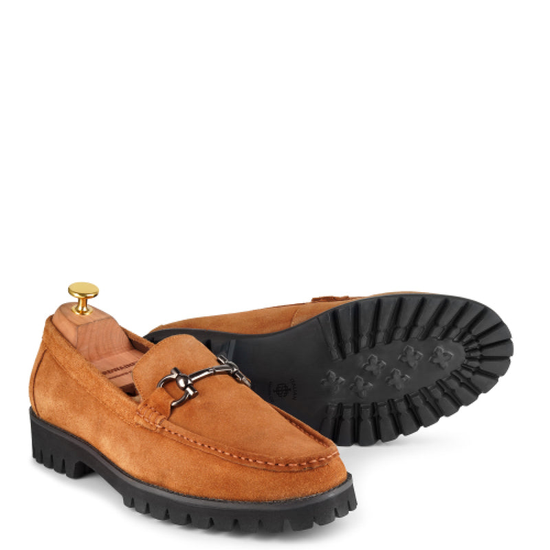 Suede Leather With Horse-bit Buckled Tan Loafer