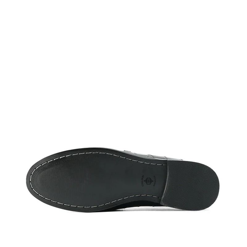 Croco Print Leather Stylish Black Loafer With Side Hook