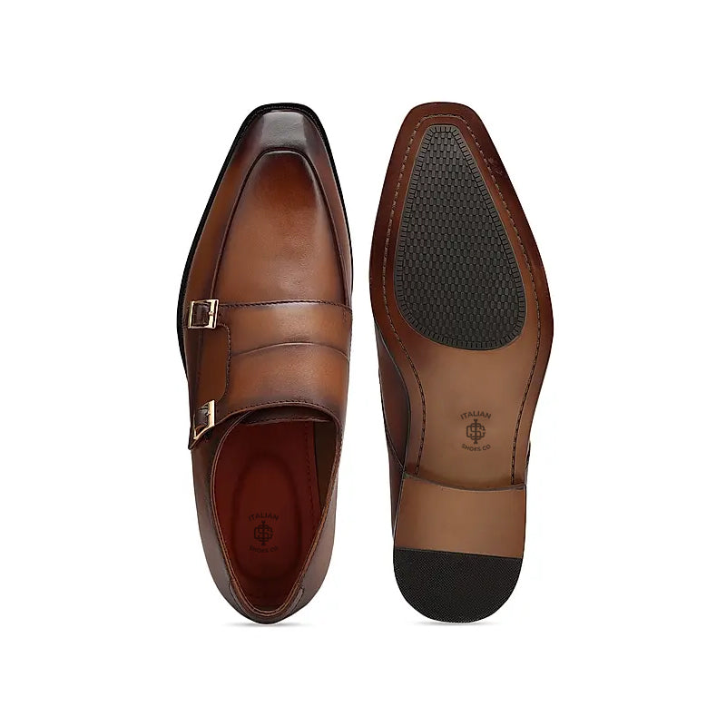 Plain Polished Leather Double Monk Shoe