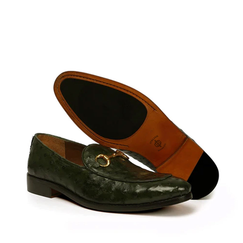 Men Dot Pattern Leather Horsbit Gold Buckled Loafers