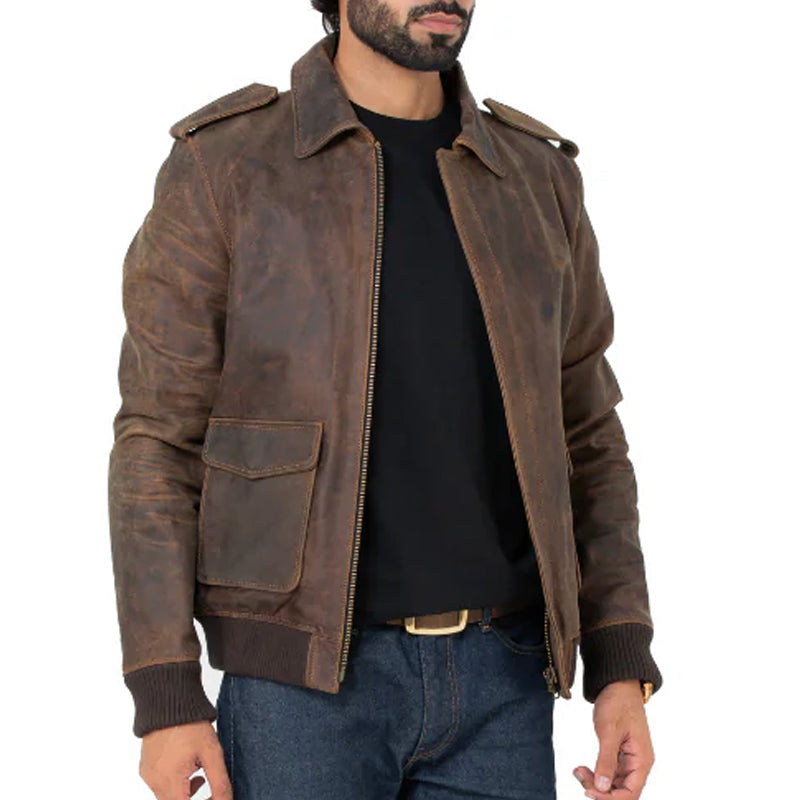 Men Solid Slim Fit Leather Bomber Jacket
