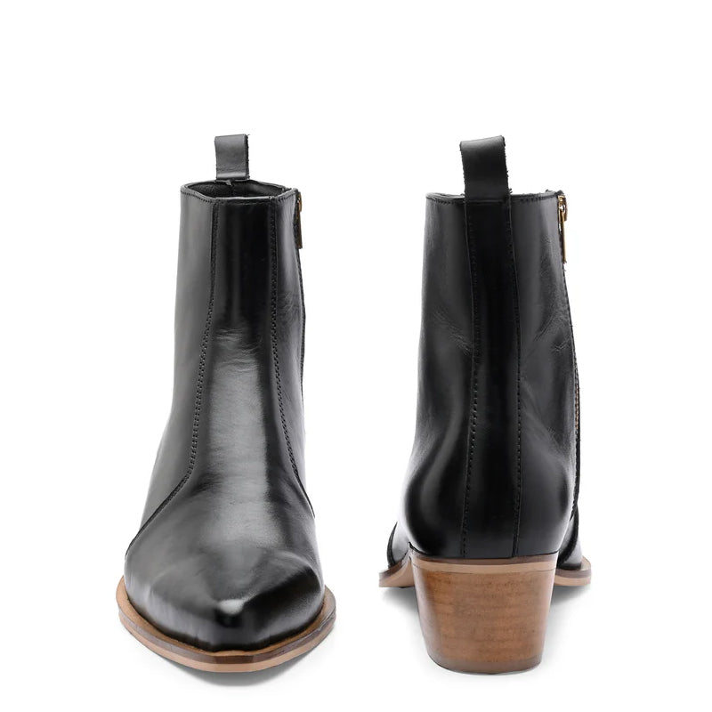 Polished Leather High Heel Side-Zipper Boot