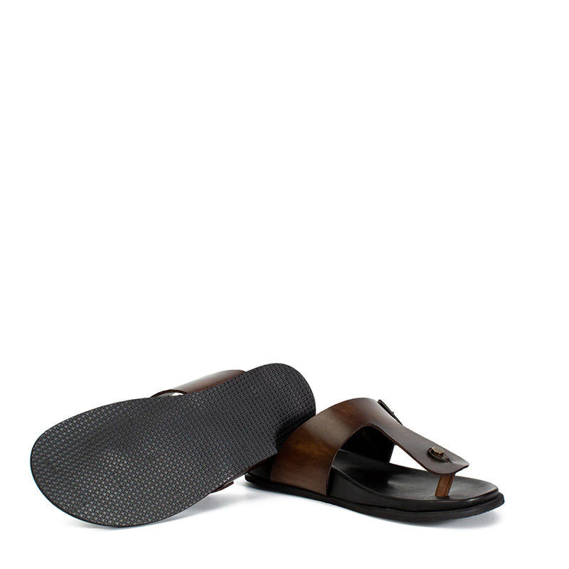 Men Slip-On Leather Tan Buckle Sandal