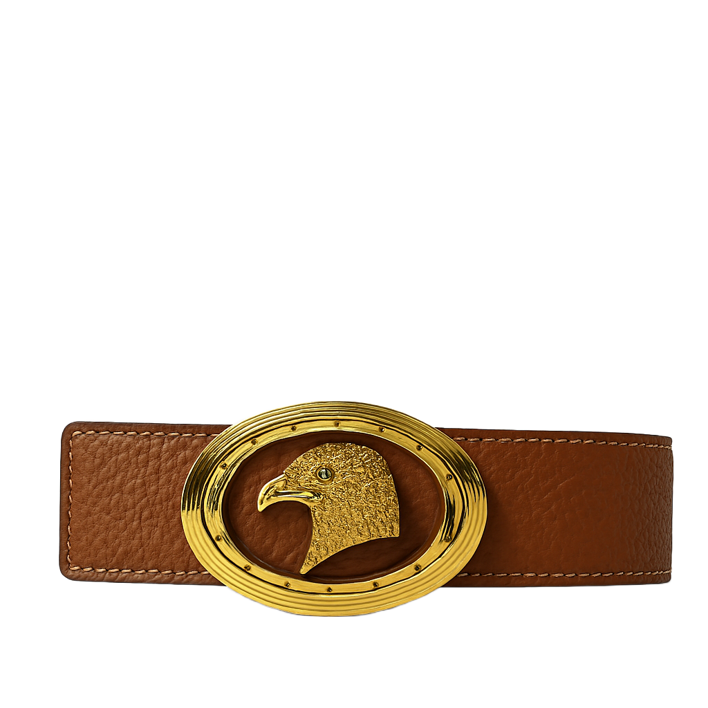 Luxury Sky Blue Textured Leather Eagle Medallion oval-shaped Buckle Belt