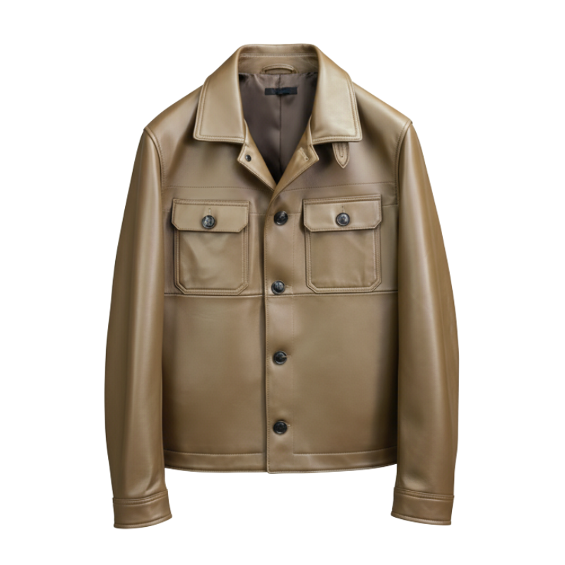 Men’s Luxury Caramel Leather Shirt Jacket