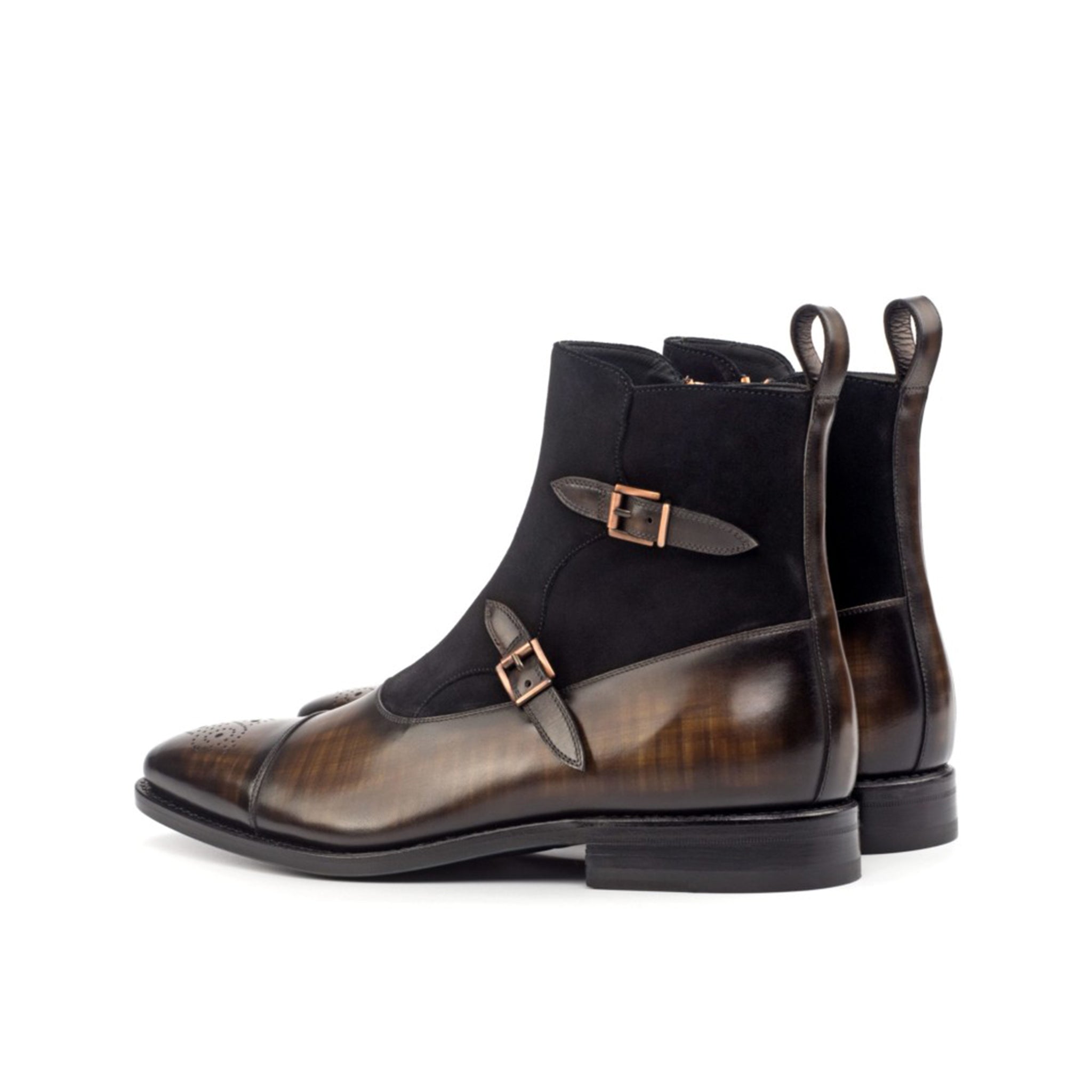 Suede & Patina Leather Monk Boots