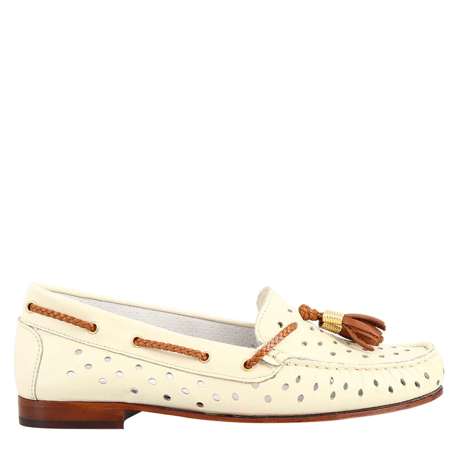 Women's Loafers Cream White Perforated Leather