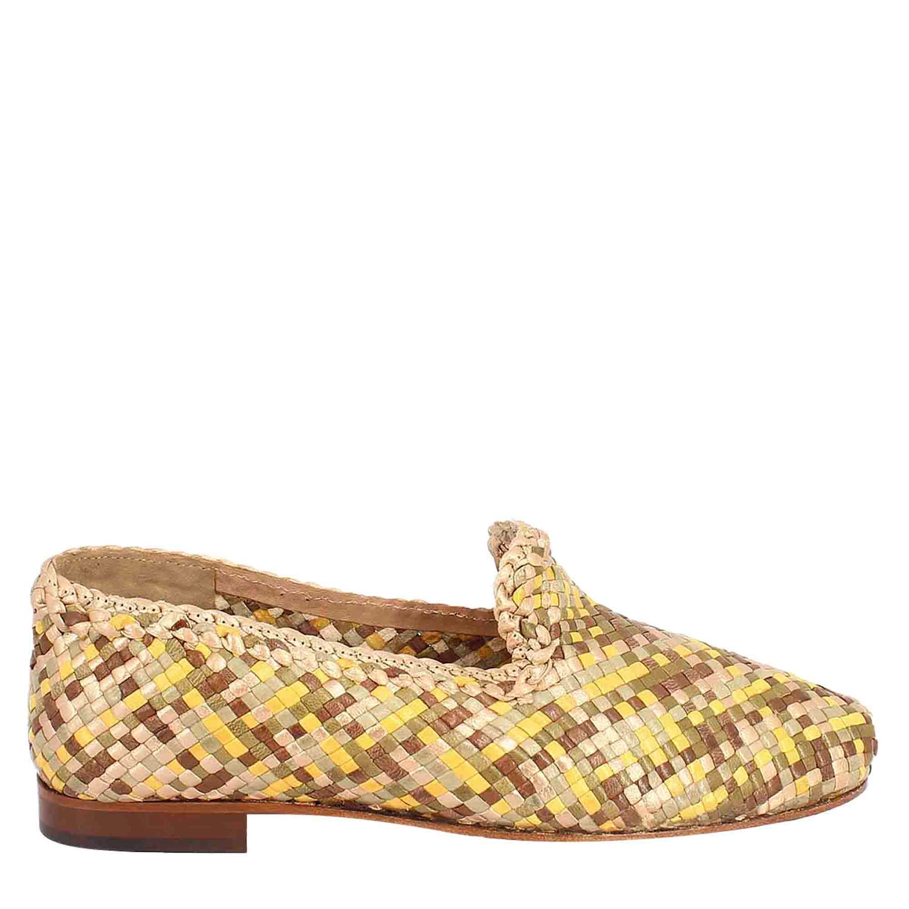 Multicolour Braided Leather Women's Moccasins