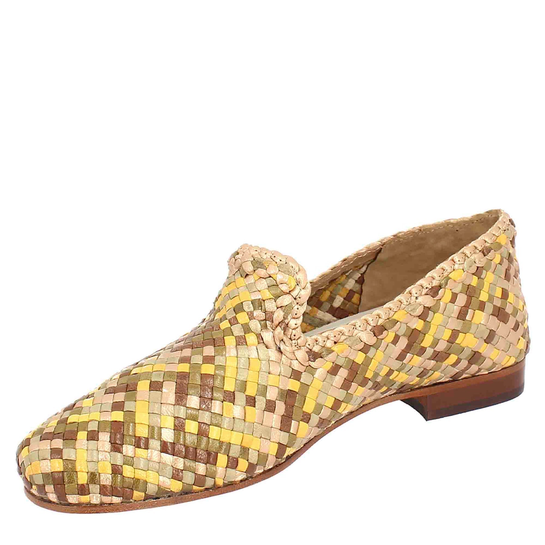 Multicolour Braided Leather Women's Moccasins