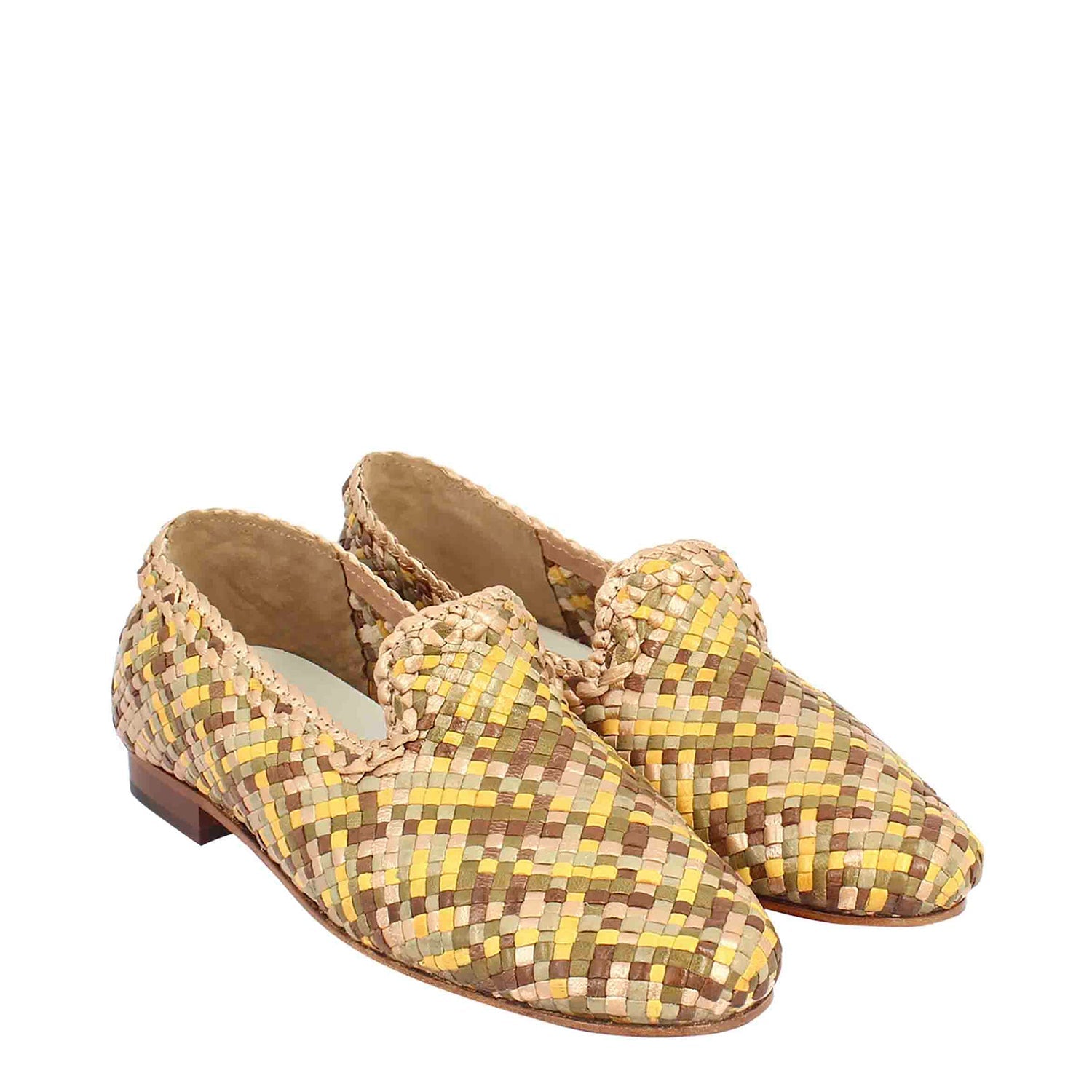 Multicolour Braided Leather Women's Moccasins