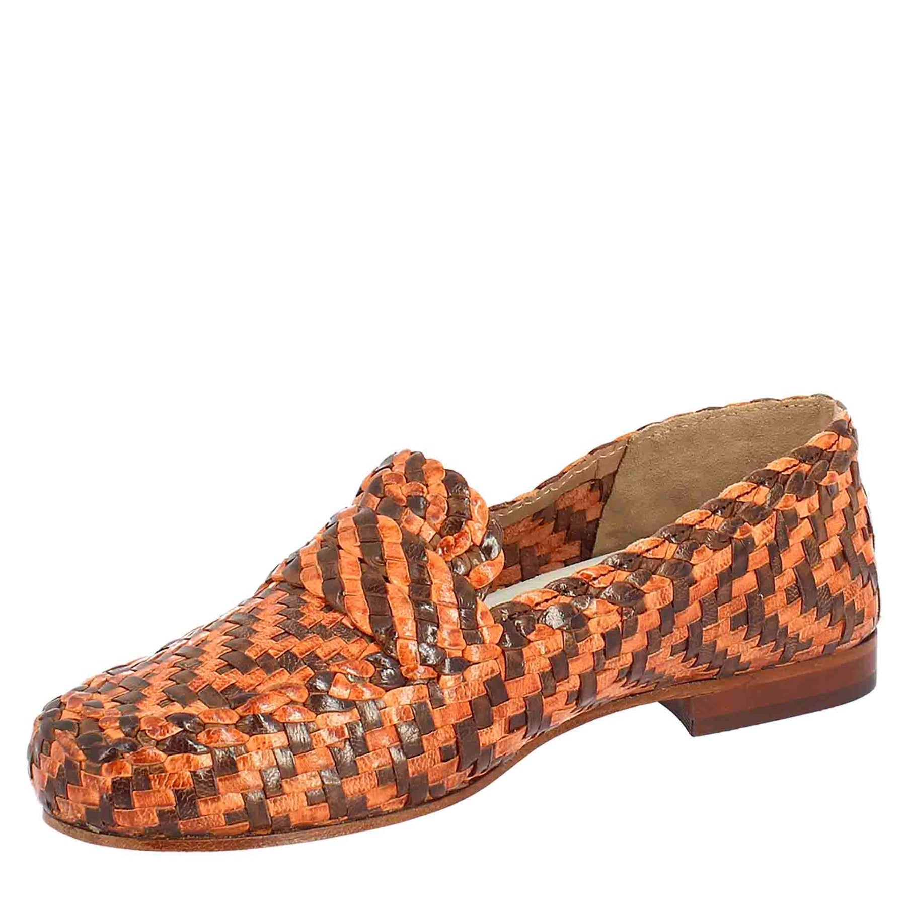 Women's Moccasins in Brown and Orange Woven Leather