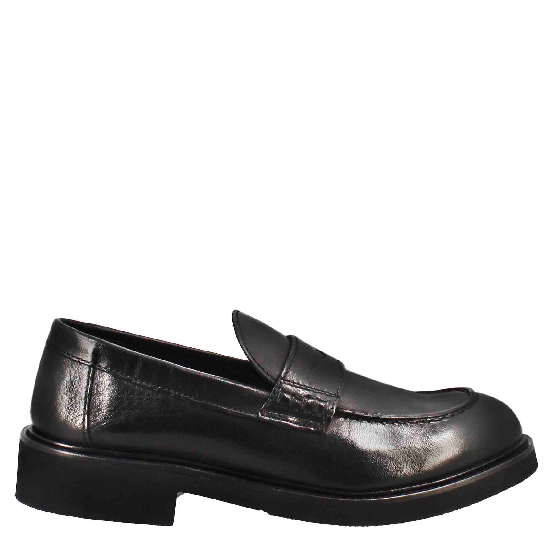 Black Washed Leather Women's Moccasin