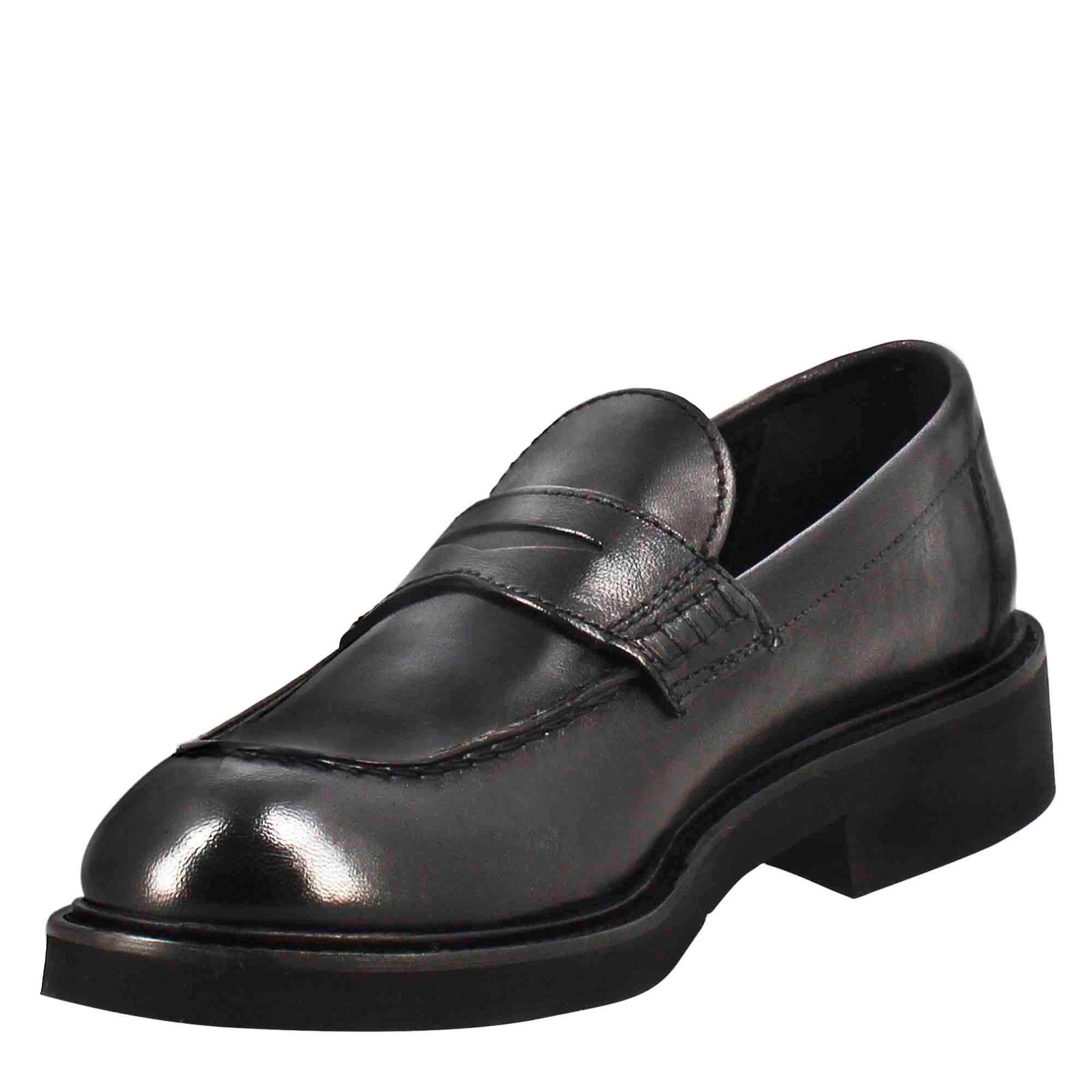 Black Washed Leather Women's Moccasin