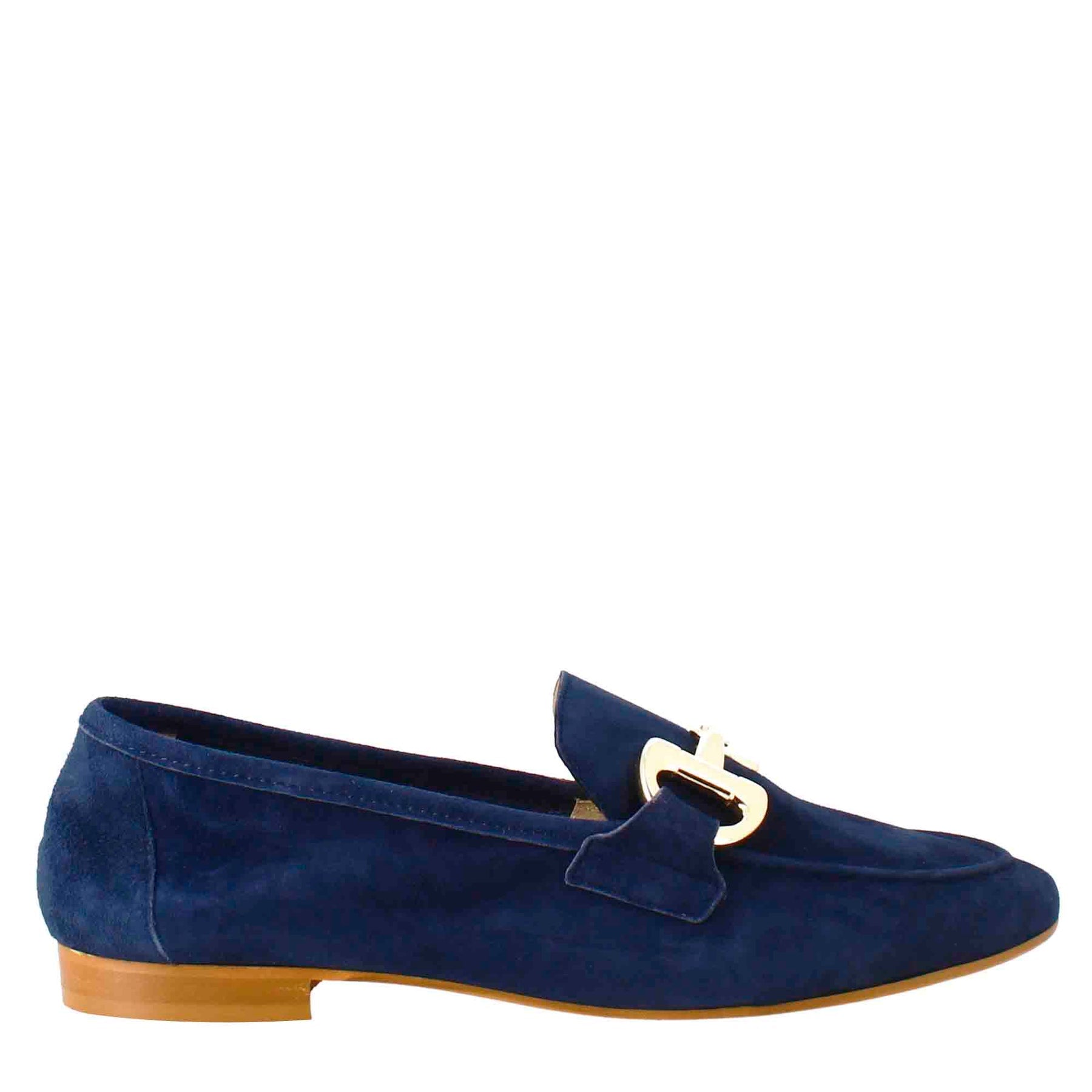 Women's Moccasin in Blue Suede