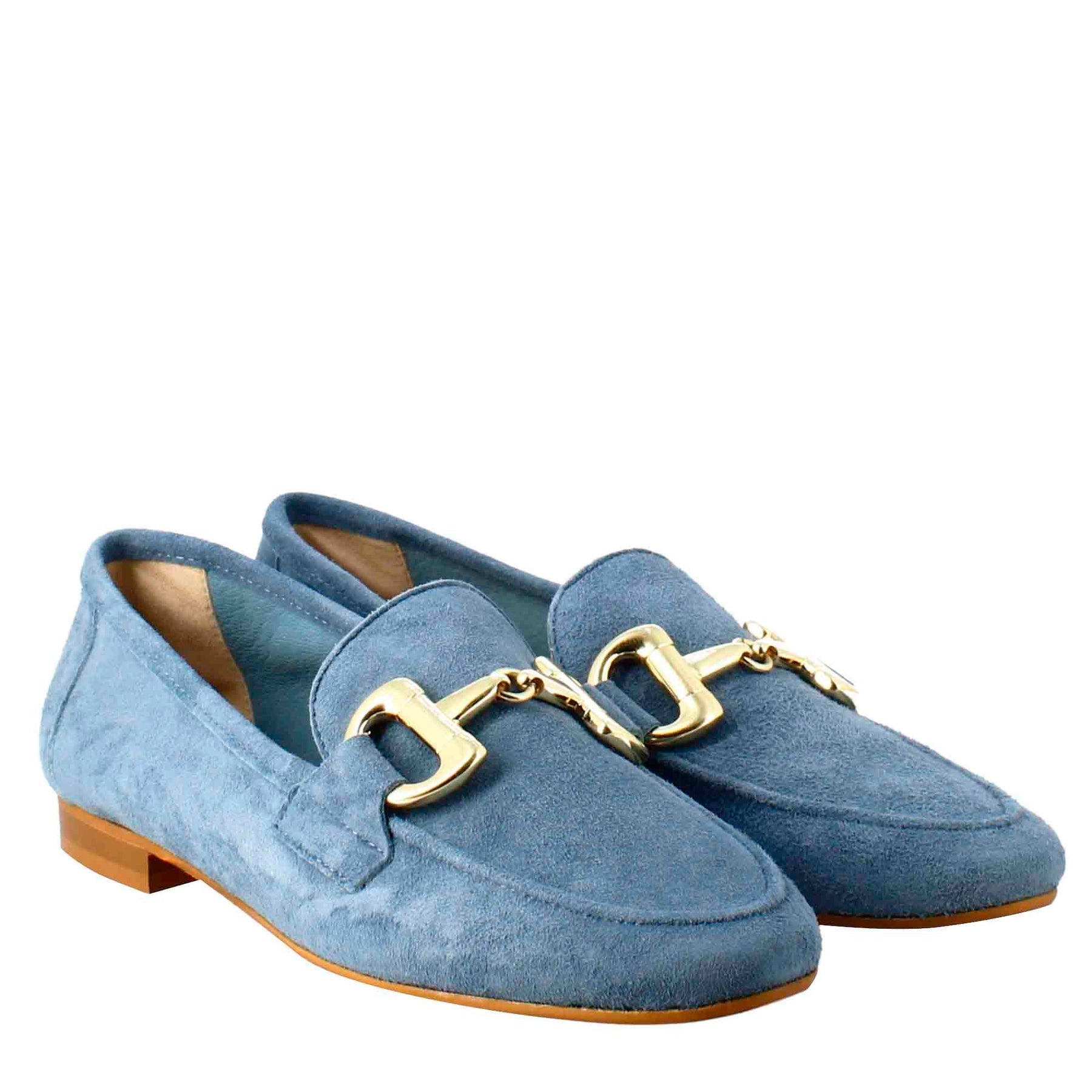 Women's Moccasin in Light Blue Suede