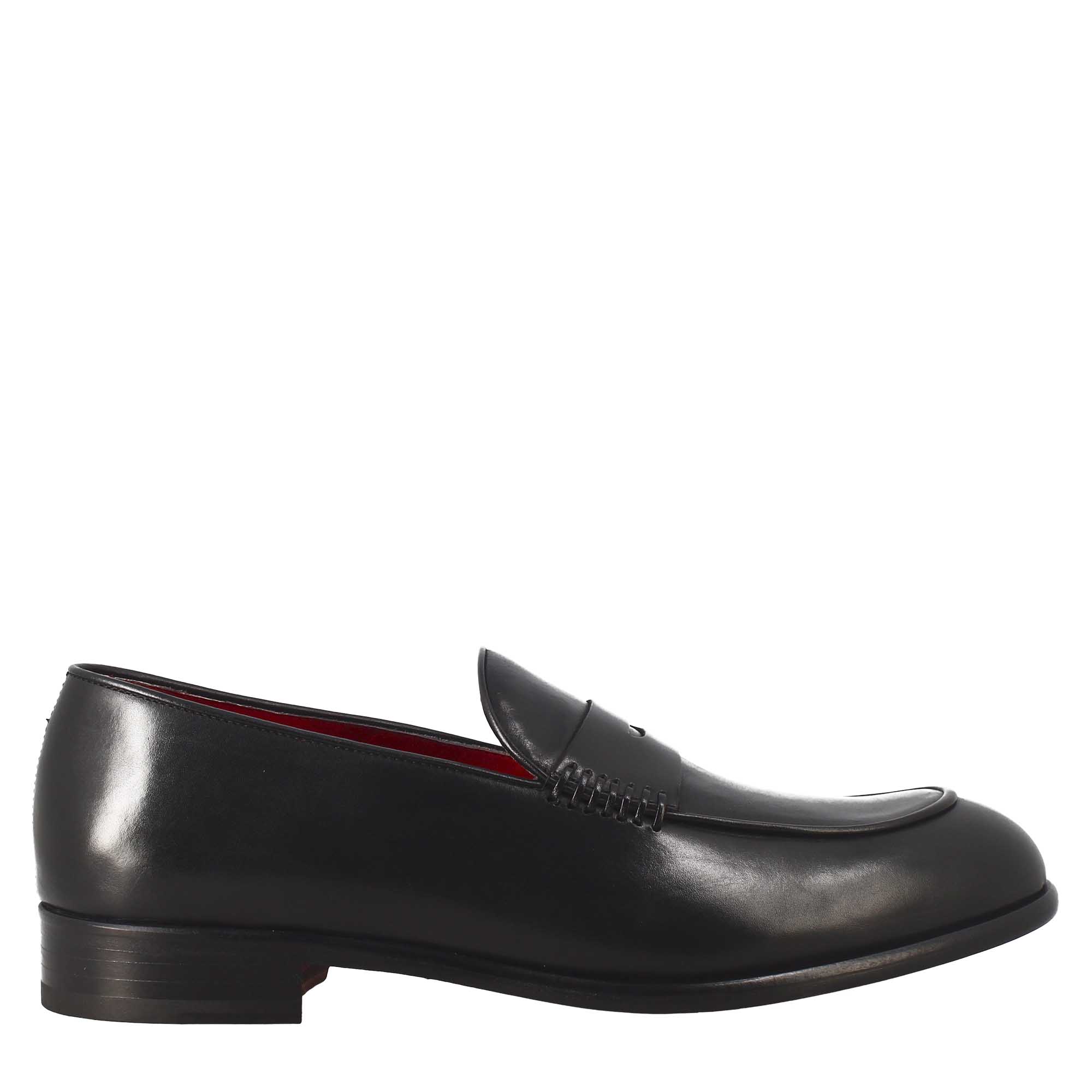 Luxury Slip-on Black moccasin with Stacked Heel