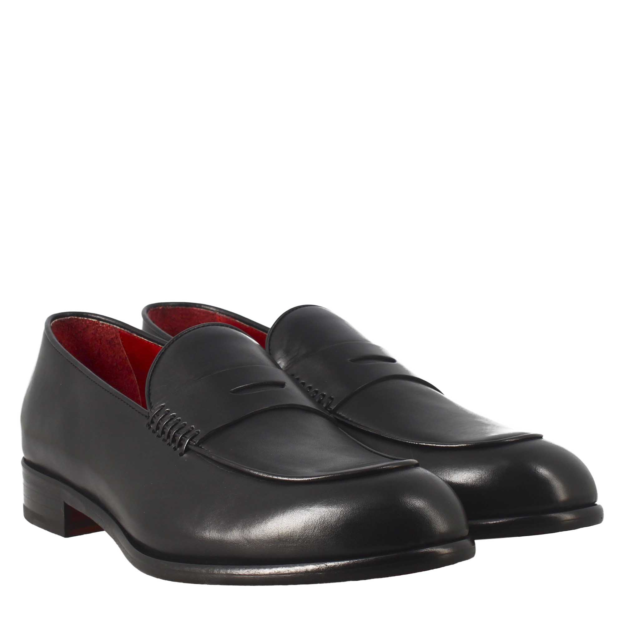 Luxury Slip-on Black moccasin with Stacked Heel