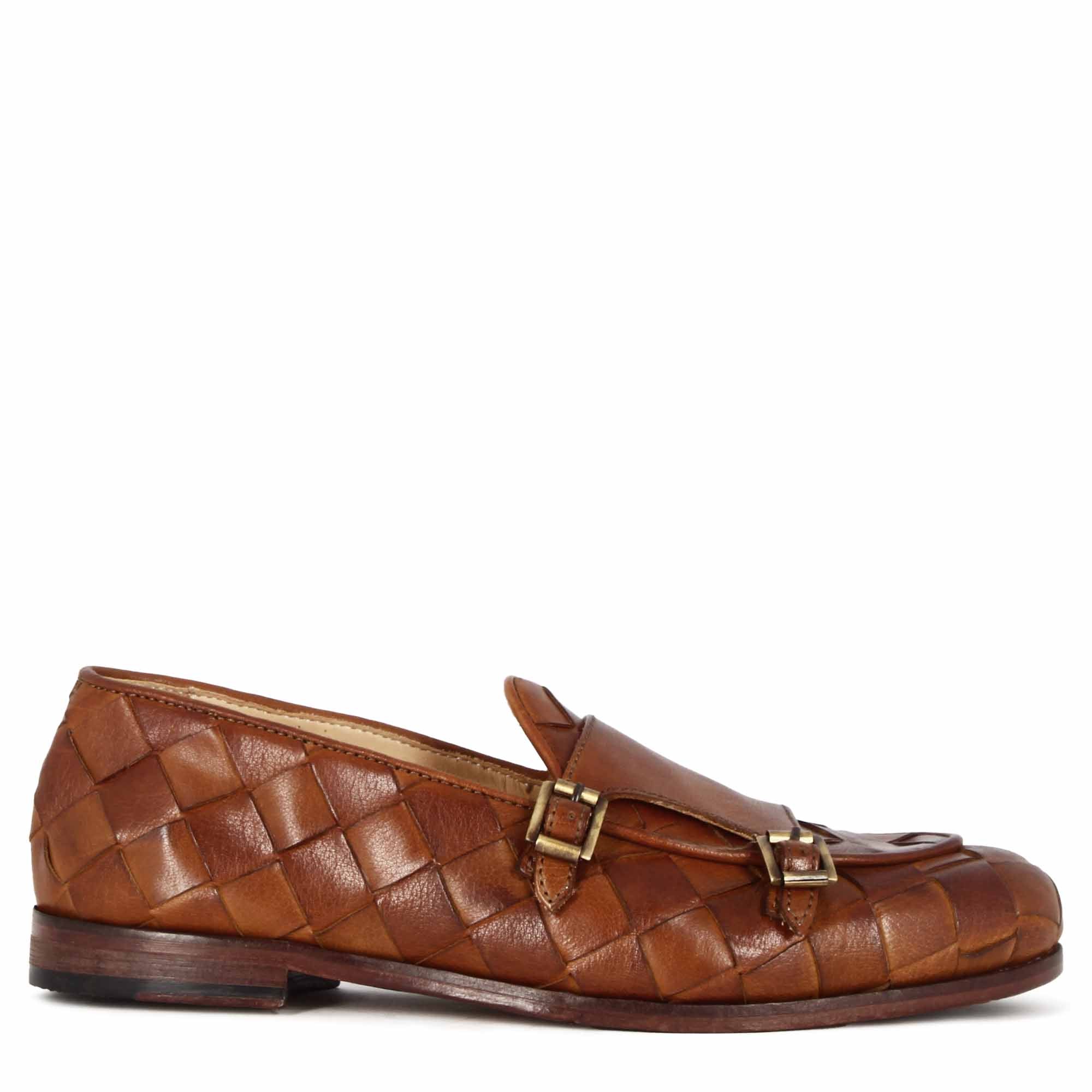 woven leather moccasin