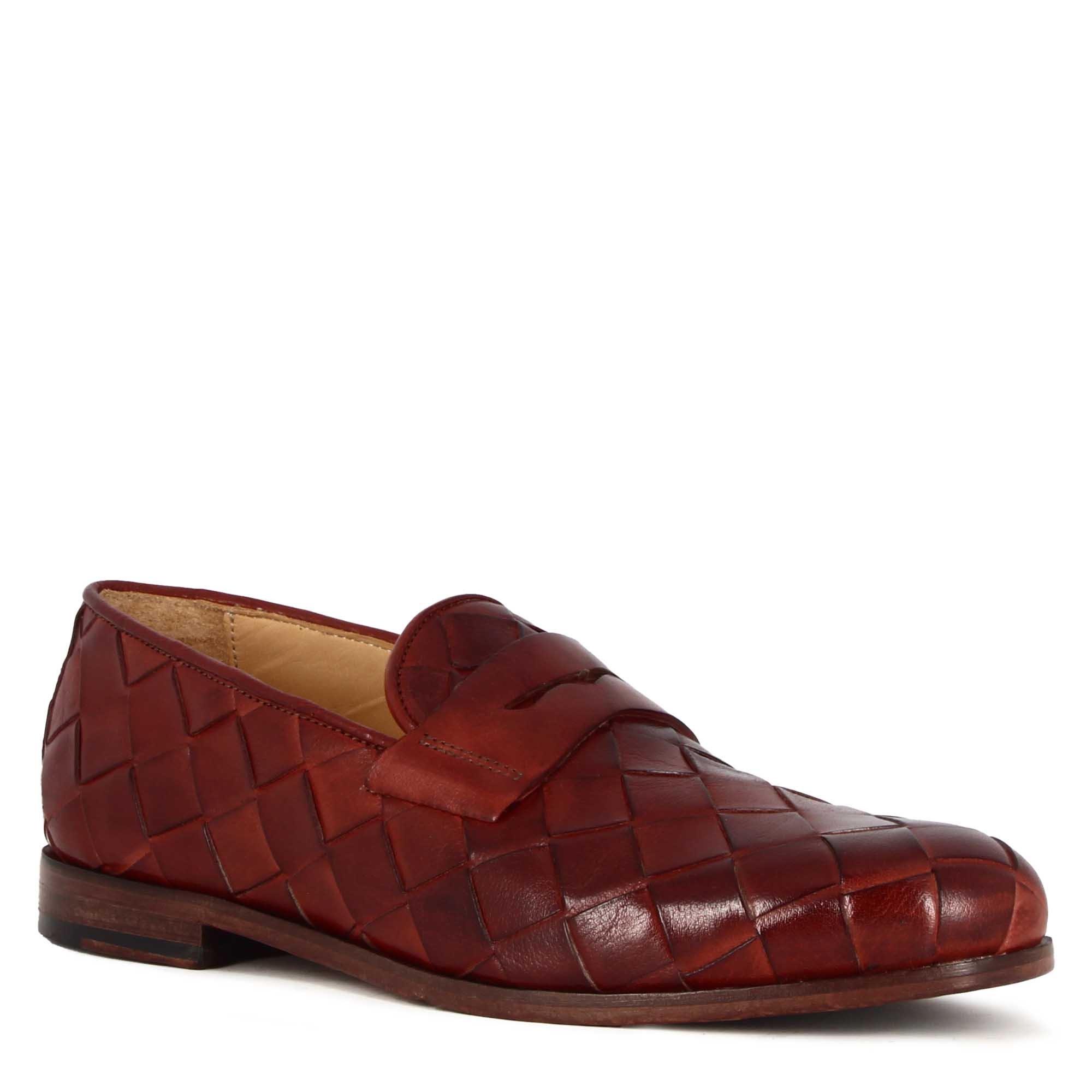 woven leather men's moccasin