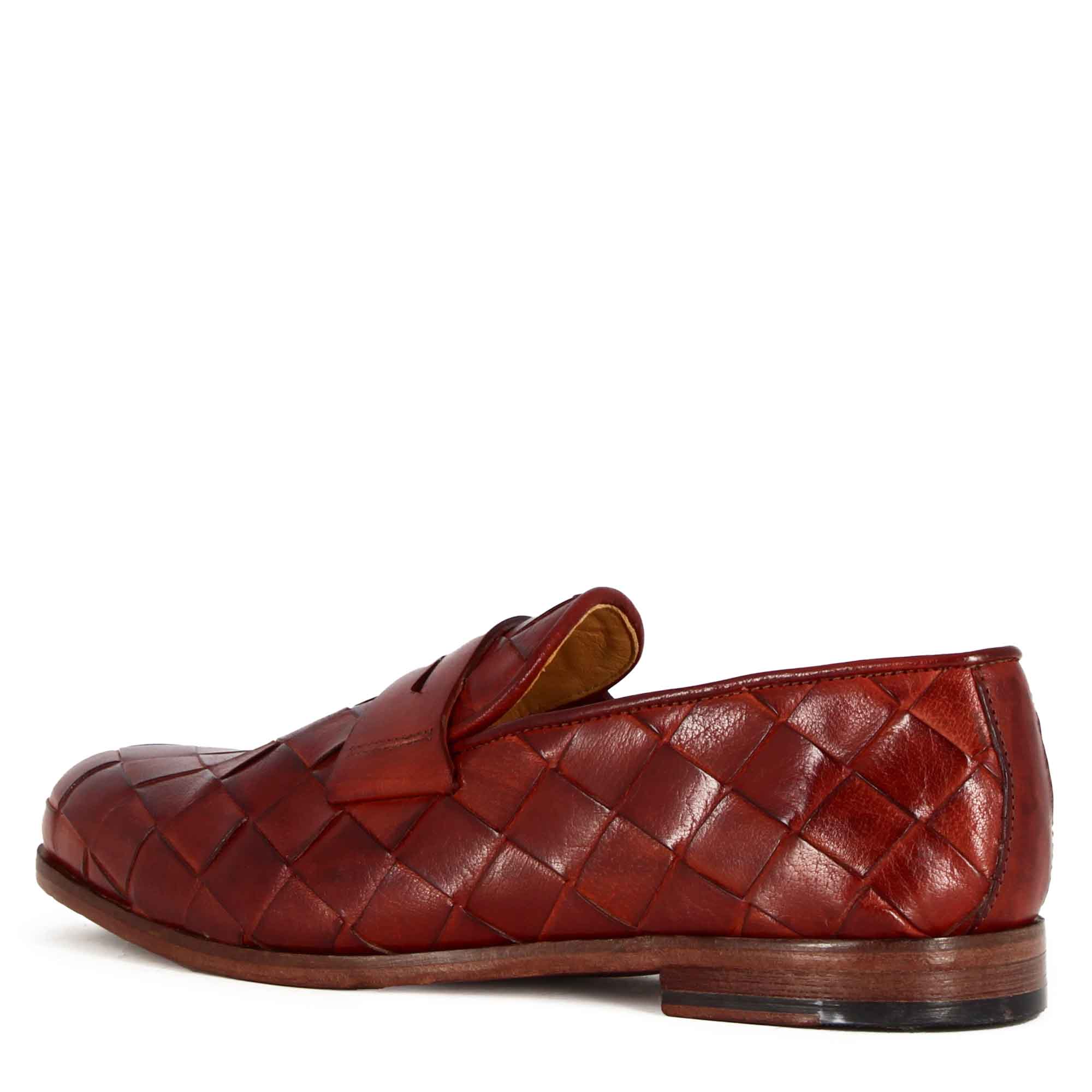 woven leather men's moccasin