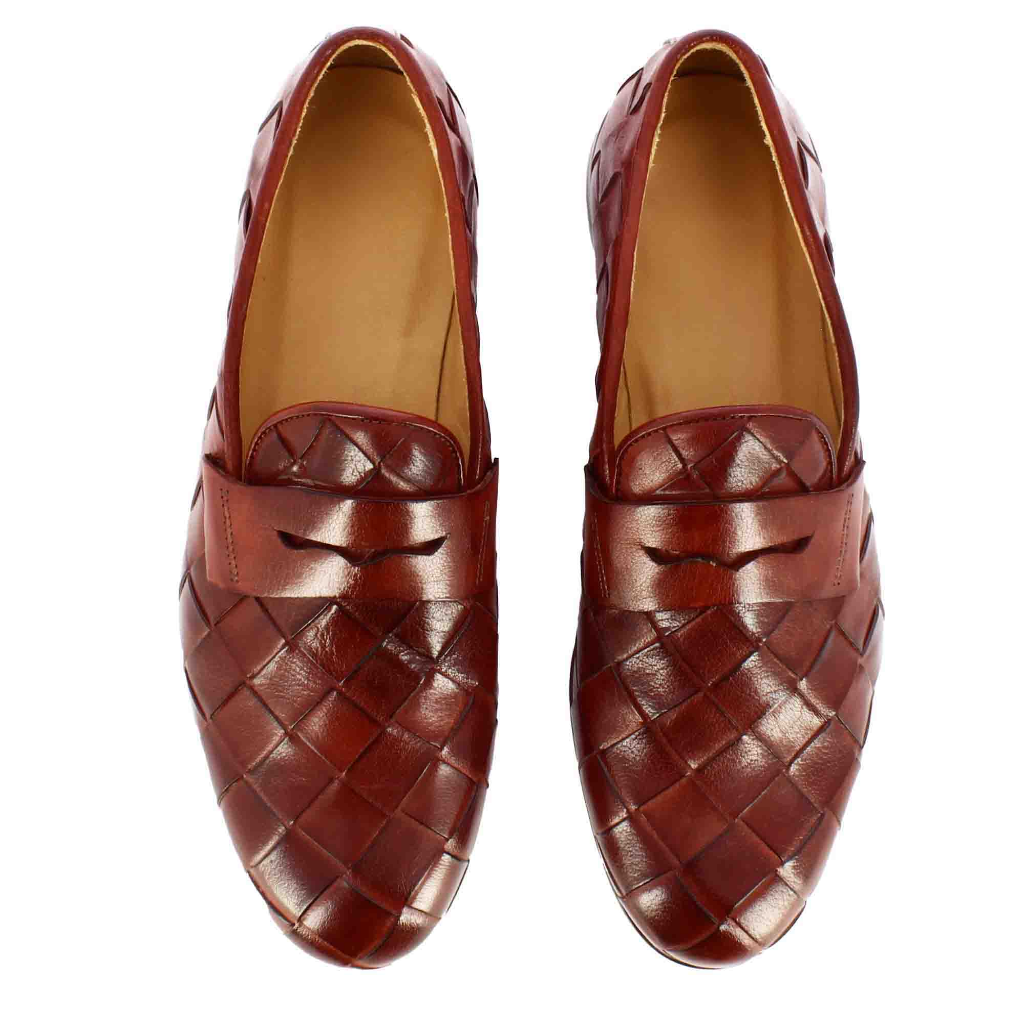 woven leather men's moccasin