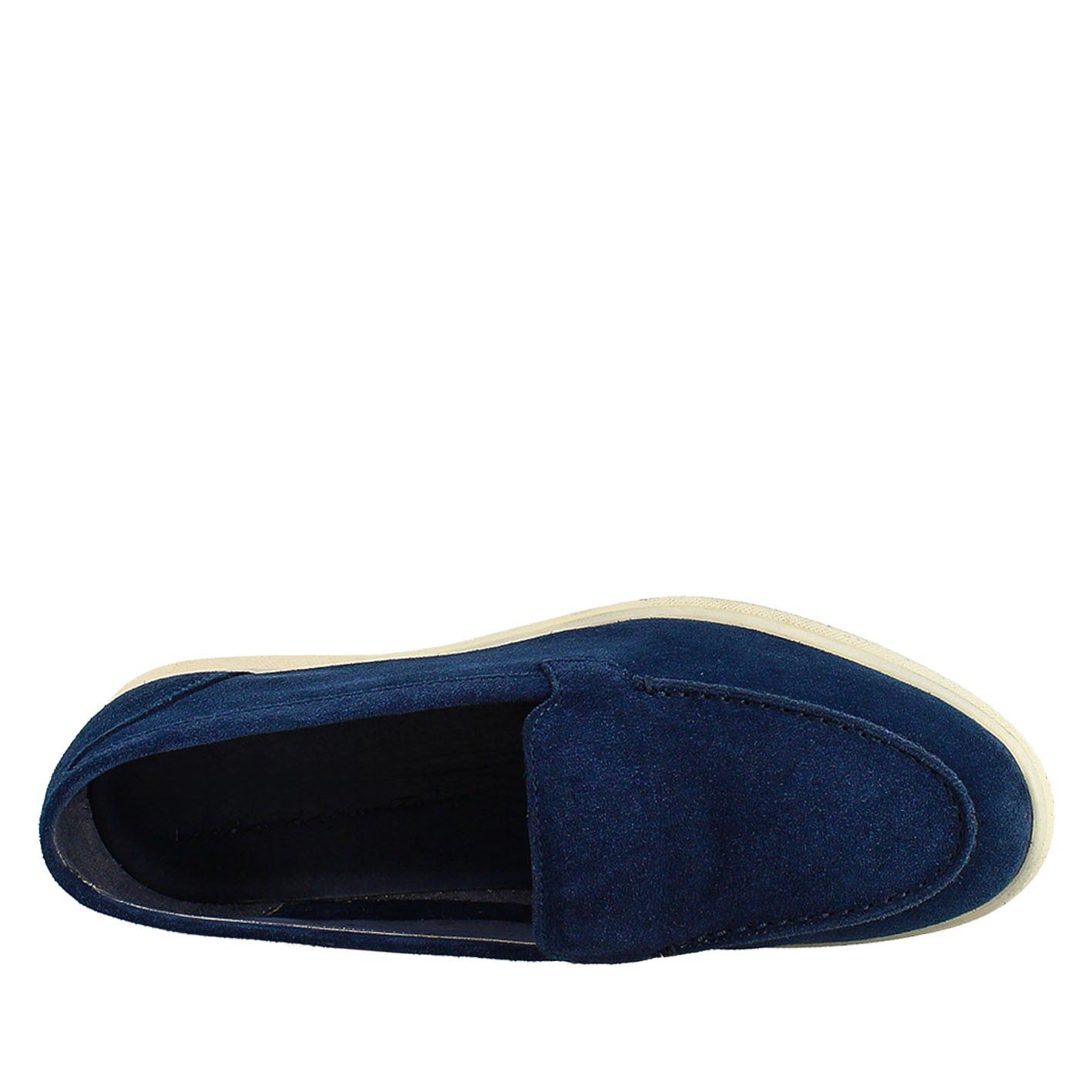 Women's Flexible Moccasin in Blue Suede Leather