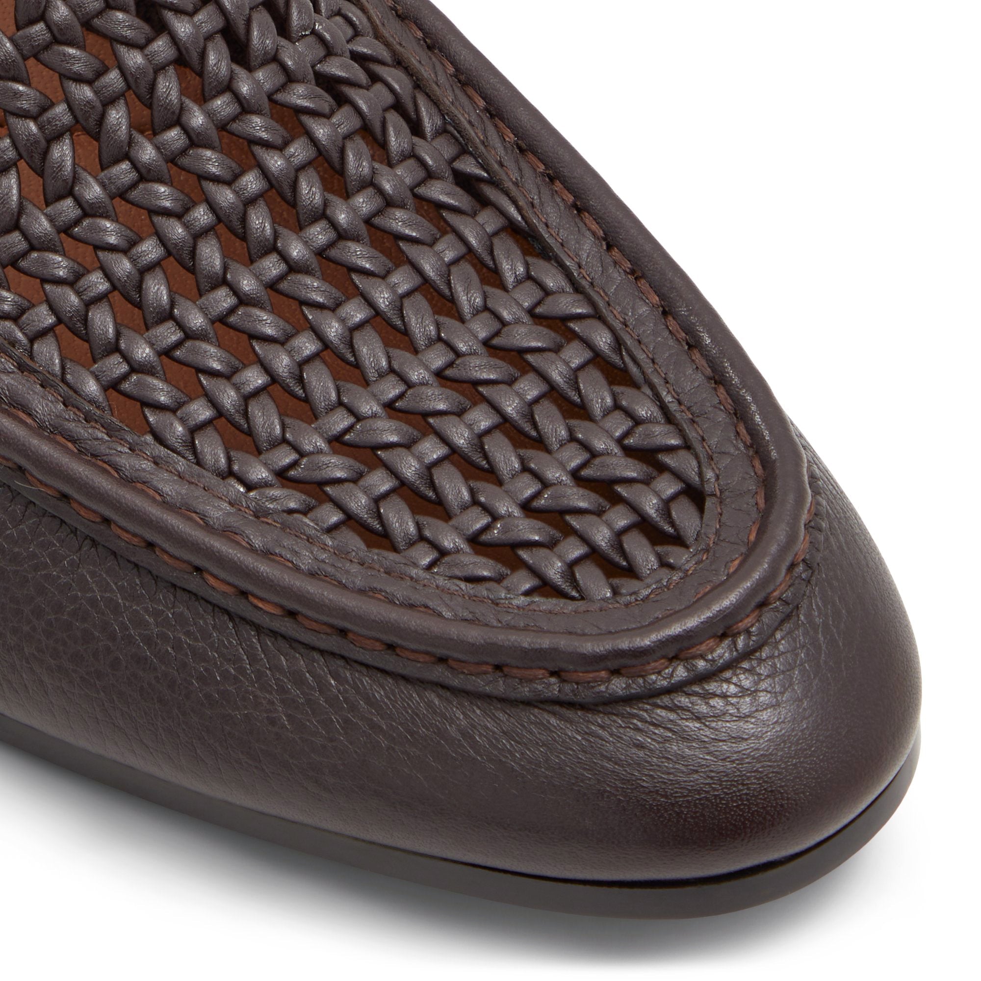 Brown Leather Top Braided Loafers