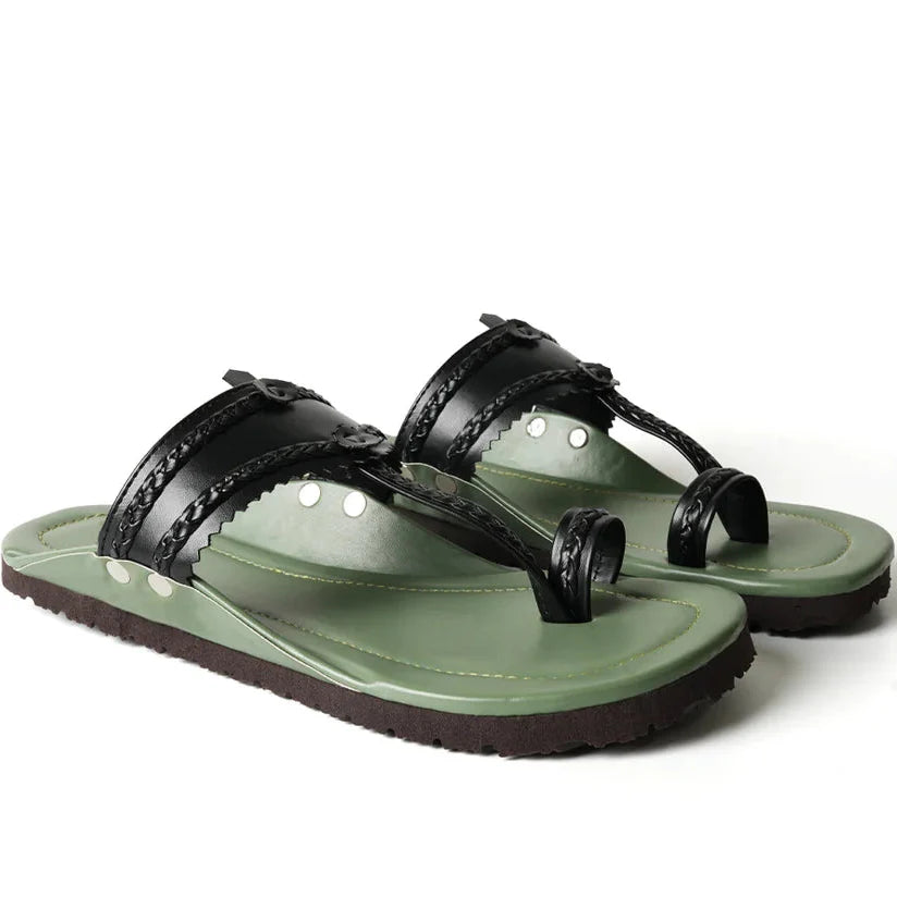Kolhapuri Sandals Olive Green Leather