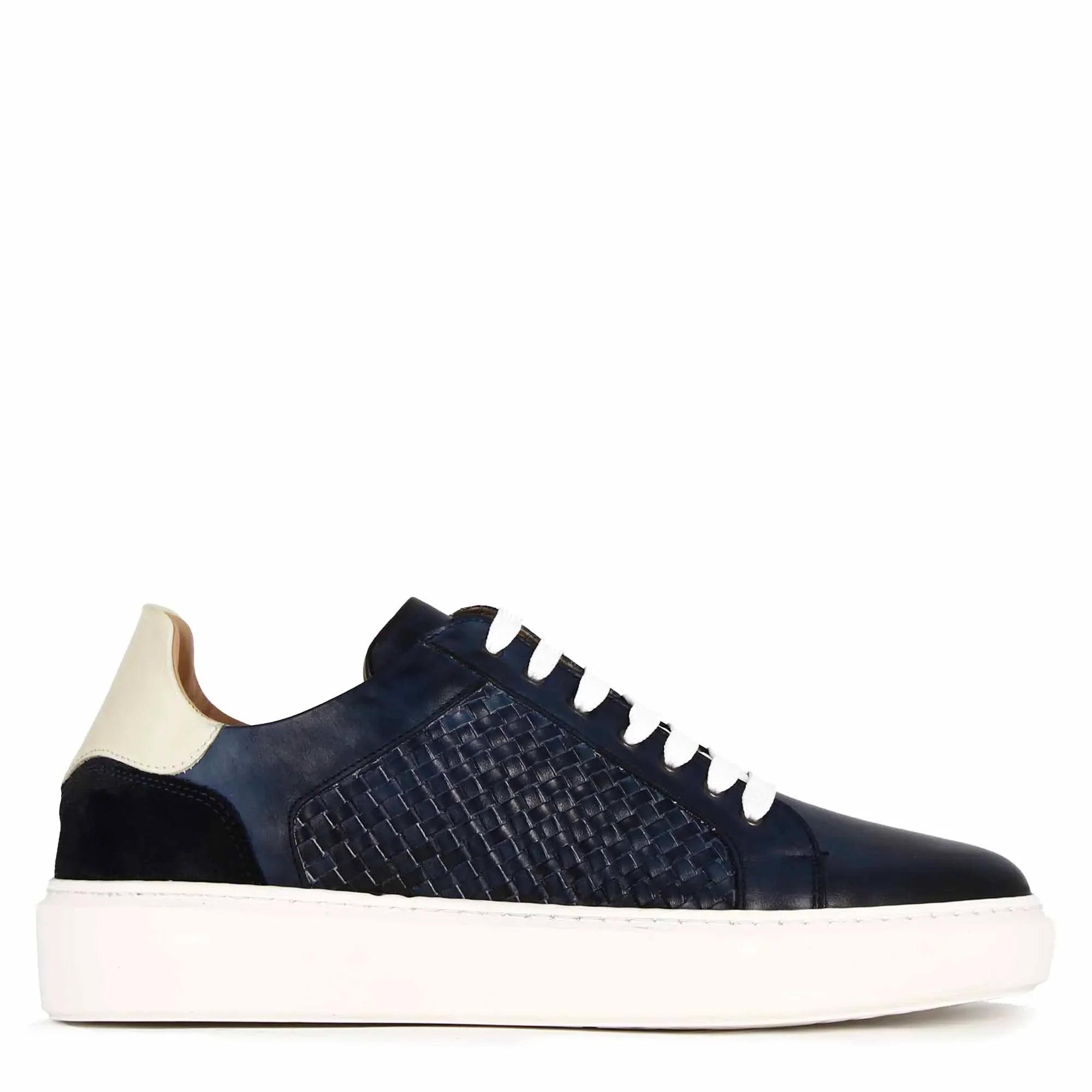Men's Casual Trainer In Woven Leather Colour
