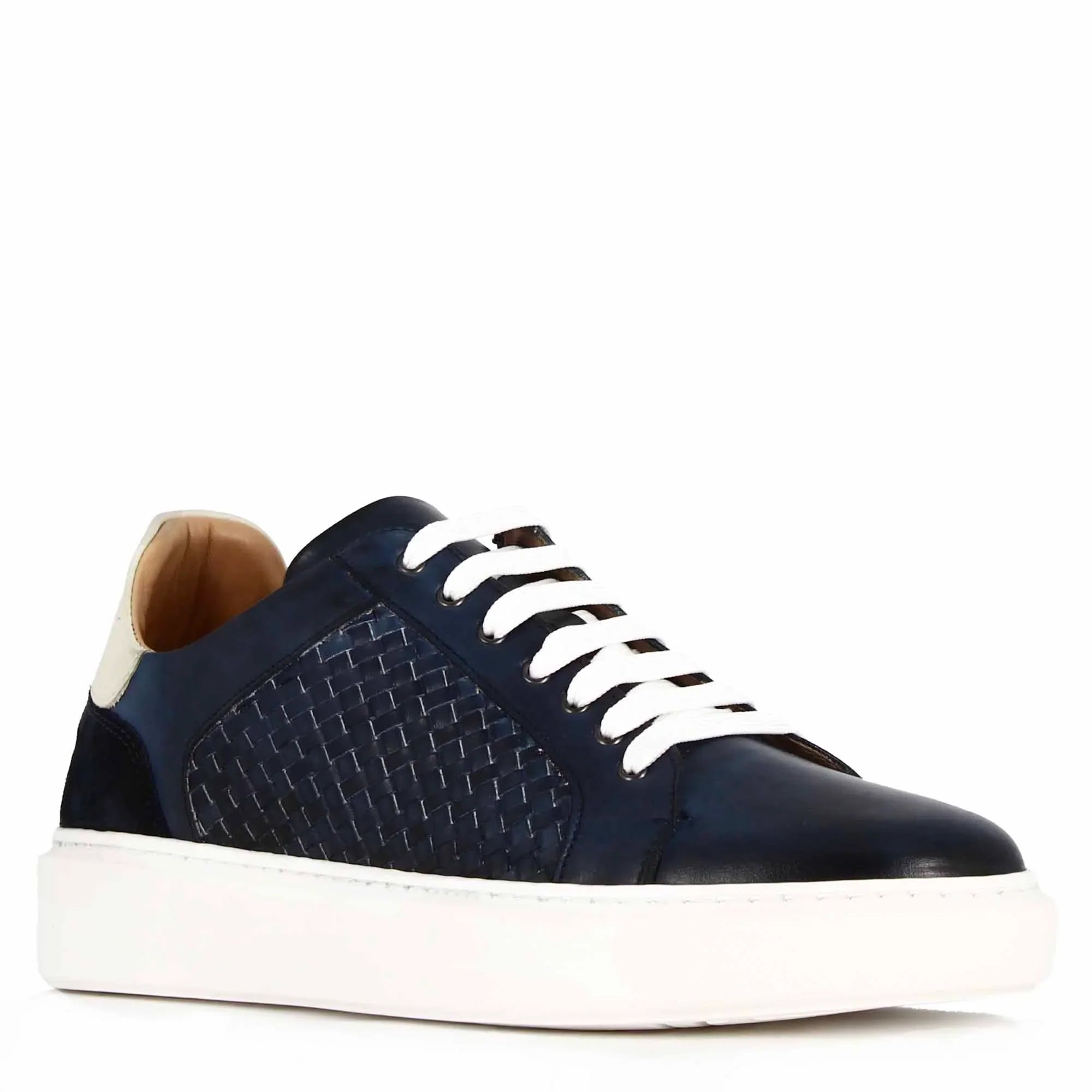 Men's Casual Trainer In Woven Leather Colour
