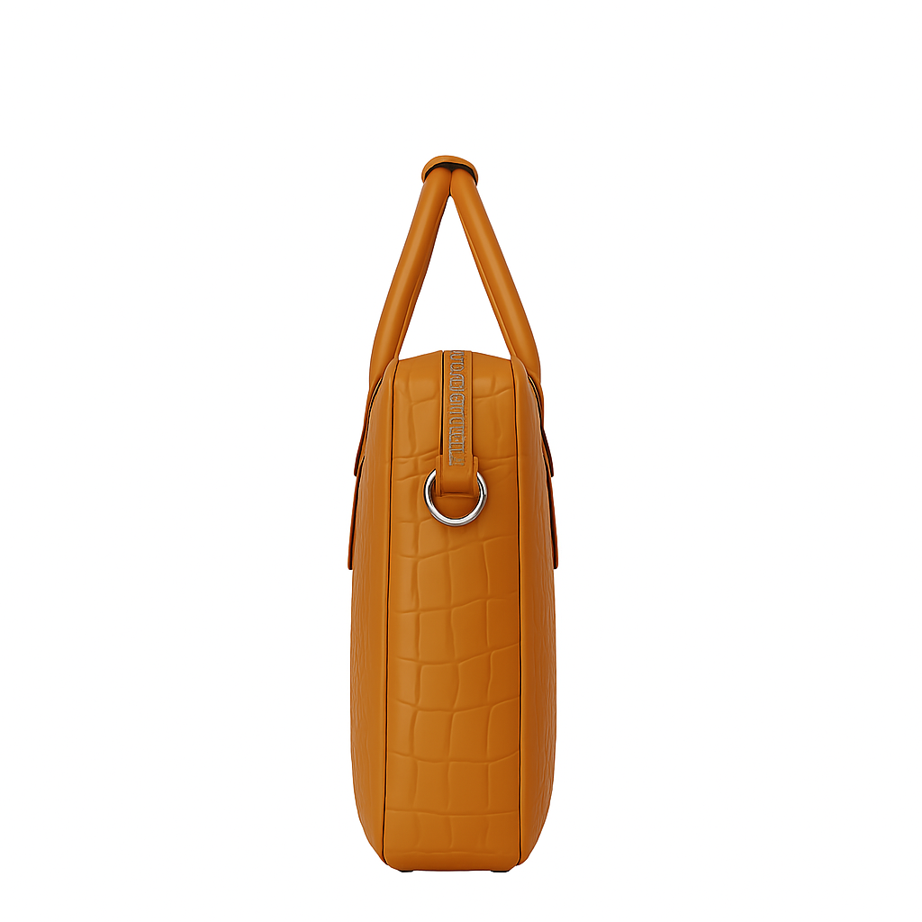 Italian Croco Leather Front Pocket Tan Briefcase Bag