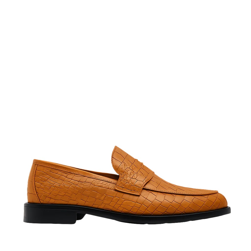 Croco Leather Printed Loafers Tan