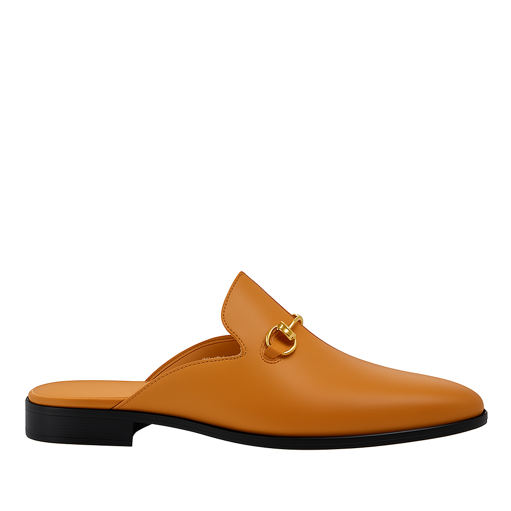 Plain Design Leather Mule Blue