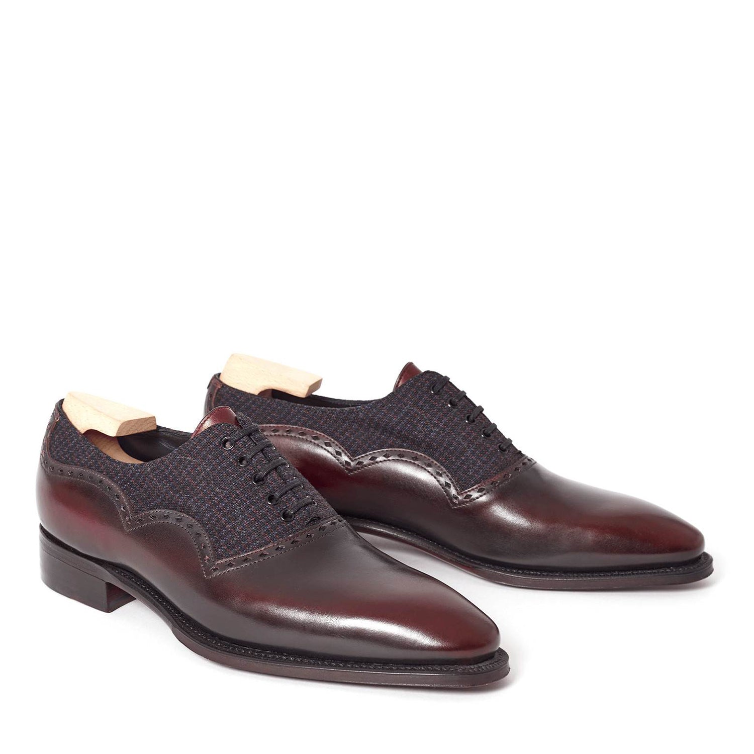 LIE DE VIN CALF LEATHER AND DORMEUIL FABRIC